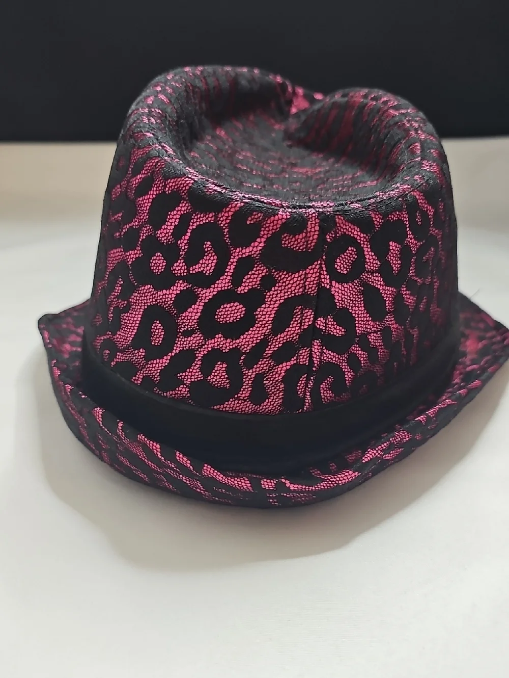 Stylish Fun Accent Pink and Black Leopard Print Hat